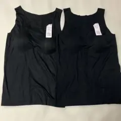 TOPVALU カップ付タンクトップ 2XL ブラック 2枚セットのサムネイル