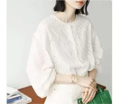 GeeRa 2WAY シアージャカードブラウス 長袖 シャツ・ブラウス M