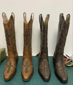 本革 牛革 ウエスタンブーツ ロングブーツ 刺繍 スタッズ レディース