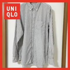 【美品】UNIQLO ストライプシャツ　グレー　XL