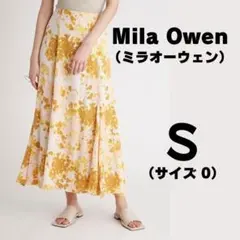 ミラオーウェン ロングフレアスカート 花柄 マチフレア ステッチデザインナロー