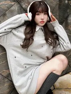 darich Dベアプルオーバー　総柄　スウェット　トレーナー　ワンピース