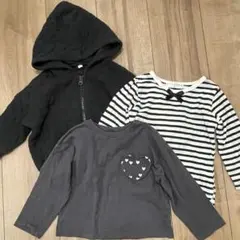 記名なし★ZARAグレーハート＆リボンボーダーロンT＆黒ハートキルトパーカー