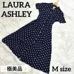 ✨極美品✨LAURA ASHLEY ネイビー 花柄 半袖 シャツワンピース M
