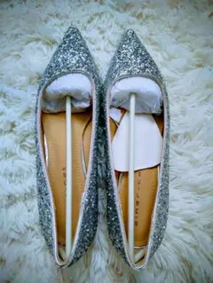 シルバー グリッター フラットシューズ