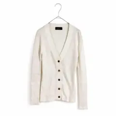 603×5 リブカーディガン 白 Vネック 薄手 ショート丈 レディース S