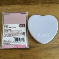 薄型　アルミコンパクトミラー ハート型　ミラー　鏡　旅行　トラベル　ピンクのサムネイル