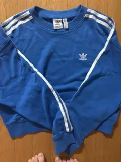 adidas 青 トレーナー Mサイズ 3本ライン