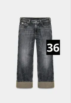 Z1975 ストレート ターンアップヘムデニムパンツ ブラック 36(9号)のサムネイル