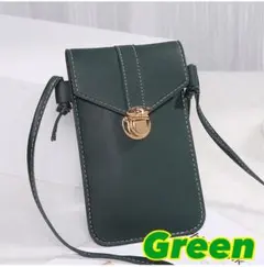 薄型　軽量 ショルダーバッグ スマホショルダー　グリーン　背面クリア　小物