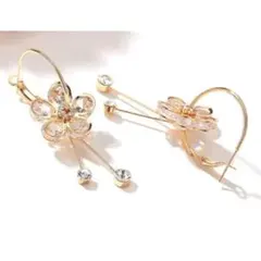 フープピアス ゴールド レディース K18 18金 シルバー925 花