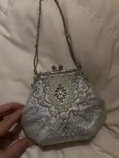 シルバー ビーズ装飾 クラッチバッグ
