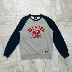 ディッキーズ　ラグランスウェット　カレッジロゴプリント　灰×紺　メンズMのサムネイル