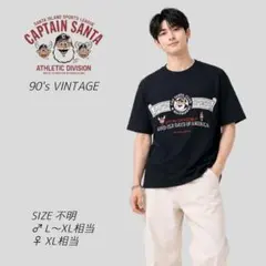 90s　キャプテンサンタ　ビッグ ワッペン刺繍 ロゴ　半袖 Tシャツ　韓国製　黒のサムネイル