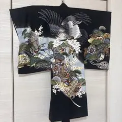極美品】 男の子 お宮参り 初着 祝着 黒地 鷹 兜 吉祥文様 七五三にも 