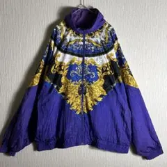 【ナイロンジャケット】希少✨バロック柄 XL パープル×ゴールド
