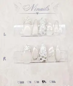 ホワイト×ゴルド レオパードニュアンスネイルチップ、上品キラキラ 大人かわいい