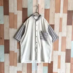 90s 00s vintage 国産 古着 ボーダー バンドカラーシャツ y2k