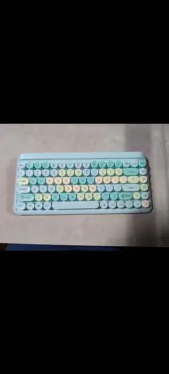 レトロ風 ワイヤレスキーボード＆マウスセット パステルブルーUSBレシーバー付き