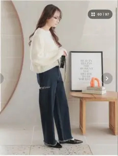 Petitle 【低身長向け】裾フリンジストレートデニムパンツ