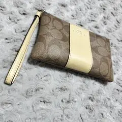 【ジャンク】コーチ ミニポーチ シグネチャー レディース ペールイエロー