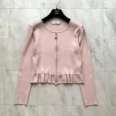 美品♡ルネ パールボタン ニットジャケット ペプラム 裾フリル パール 36のサムネイル