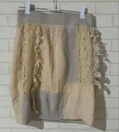 ロデオクラウンズ編み込みニットデザイン グレー／アイボリースカートフリーサイズ