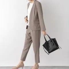 グローバルワーク　ウツクシルエットVジャケット　ノーカラー　グレイッシュモカ　S