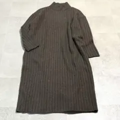 アンタイトル　羊毛カシミヤ混　ハイネック　ウールニット　ワンピース　ブラウン　M