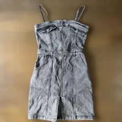 しまむら アベイル グレー ブラック デニム ノースリーブワンピース M