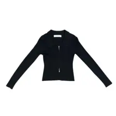 ネイビー リブ編み ジッパーカーディガン