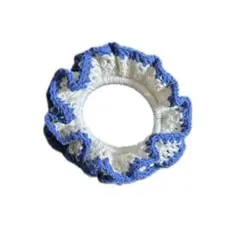 【ハンドメイド/編み物】シュシュ　ブルー×ホワイト