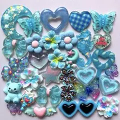 ハンドメイド♡ネイル♡デコパーツ♡水色♡ハート、月、リボン、眼鏡、くま、星64