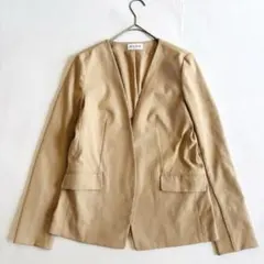 PLST リネンブレンド カラーレスジャケット ベージュ ノーカラー 春夏