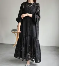 新品 ボンジュールサガン フラワージャガードティアードワンピース オケージョン