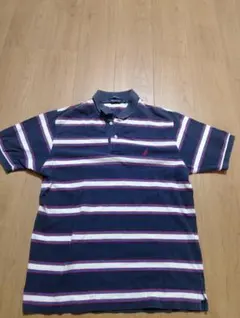 Nautica ポロシャツ ネイビー ストライプ 刺繍ロゴLサイズ