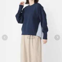 【美品】studioCLIP ニット シャツ ブルー F 人気 上品 体型カバー