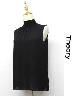 C572/美品 Theory ハイネック シルク ノースリーブブラウス S 黒 