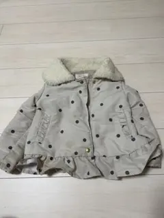 ベージュ ドット柄 ファー襟 ダウンコート