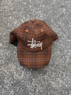 Stüssy チェック柄キャップ ブラウン