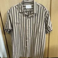 コットンシャツ　コットン　綿　半袖シャツ　ストライプ　オープンシャツ　ブラウンのサムネイル