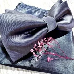 ◆蝶ネクタイ　チーフ　ダークシルバー　結婚式　披露宴　挙式　Hcg