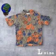 花柄 総柄シャツ 開襟シャツ 半袖 L レトロ vintage アロハ風 古着のサムネイル