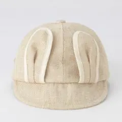 【定価¥2530】耳付きベビーキャップ ベージュ ベビー帽子