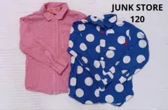 ジャンクストア JUNK STORE赤チェック柄と青水玉長袖シャツ 120cm