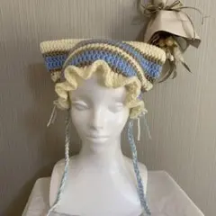 猫耳ニット帽　フリル　水色