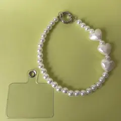 【新品】スマホハンドストラップ　スマホストラップ　パール✖️ハート　大人かわいい