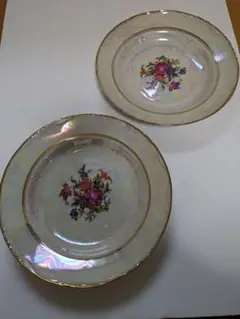 金縁花柄華やか中皿2枚