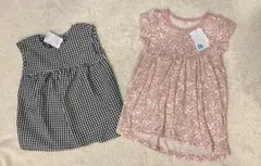 新品　90サイズ　ワンピース 2点セット　花柄　チェック柄