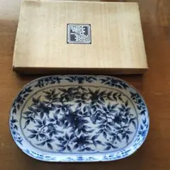 美濃焼　庫山窯　染付花鳥　楕円型オーバル皿　34cm×21cm　前畑陶器